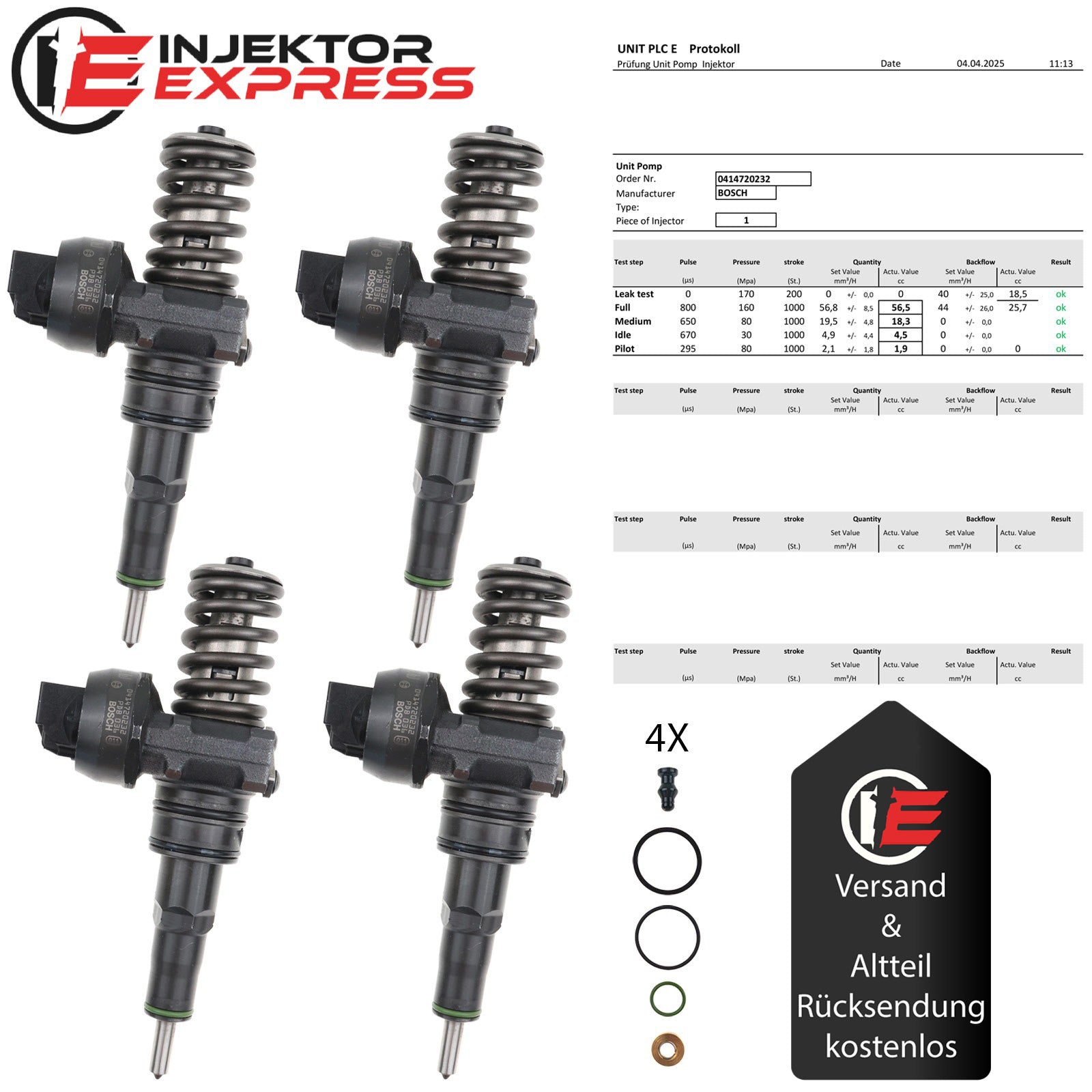 team.003b　diagos_del 3 0414720232 Bosch Pumpe Düse Einheit PDE VW Golf Caddy 2.0 SDI