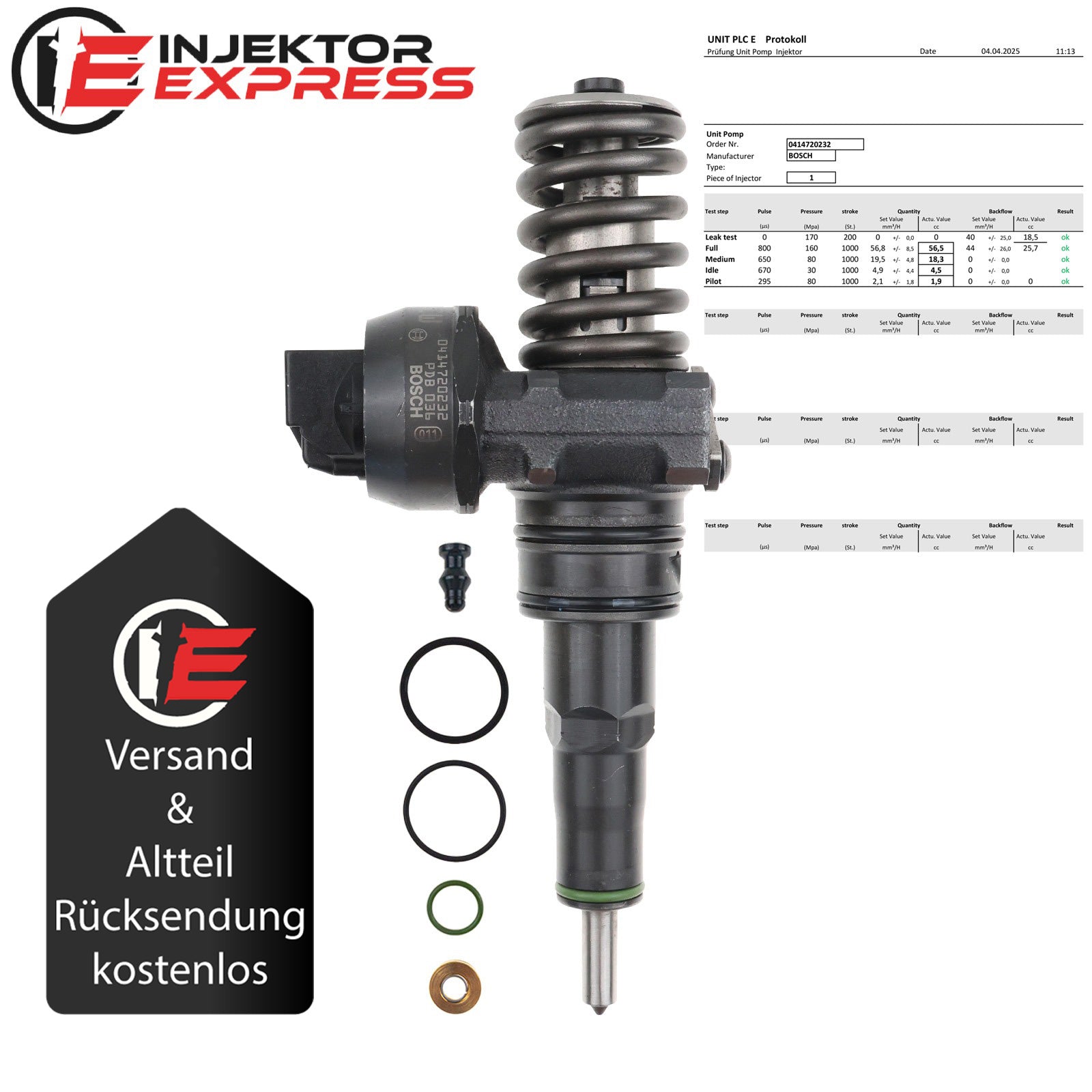 team.003b　diagos_del 3 0414720232 Bosch Pumpe Düse Einheit PDE VW Golf Caddy 2.0 SDI