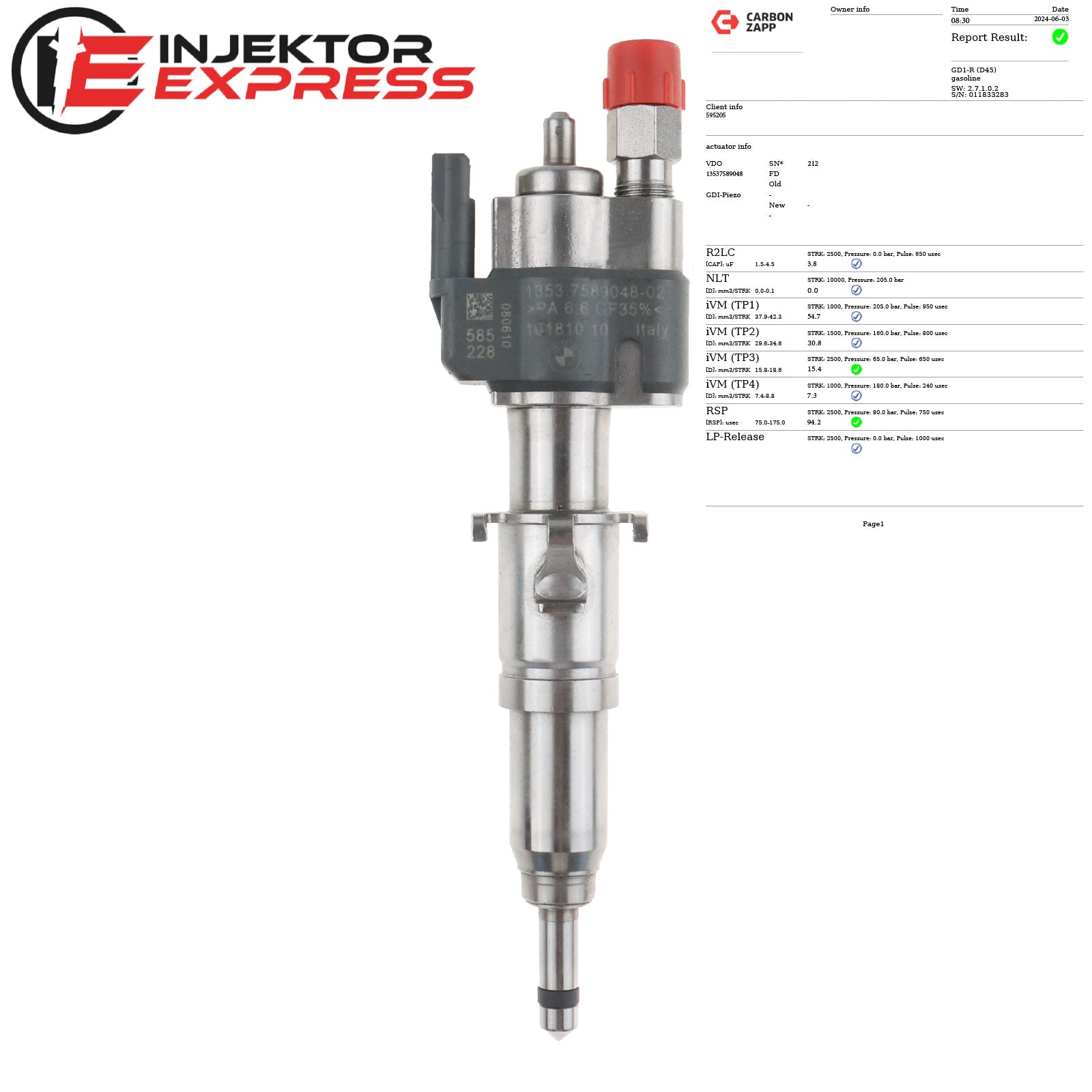 13537589048-02 Injection nozzle VDO petrol injector BMW E81 E90